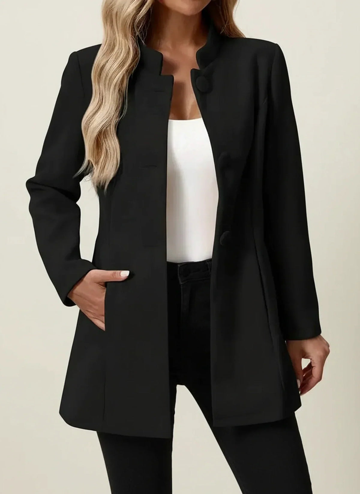 Winter Brushed Stand Collar Covered Button Coat for Women