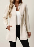 Winter Brushed Stand Collar Covered Button Coat for Women