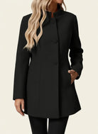 Winter Brushed Stand Collar Covered Button Coat for Women