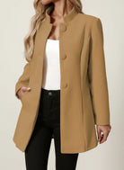 Winter Brushed Stand Collar Covered Button Coat for Women