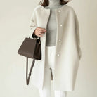 Winter Brushed Collarless Longline Cocoon Coat for Women in Apricot