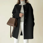 Winter Brushed Collarless Longline Cocoon Coat for Women in Black