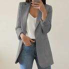 Fall Soft Shoulder Open Front Longline Blazer for Women in Gray