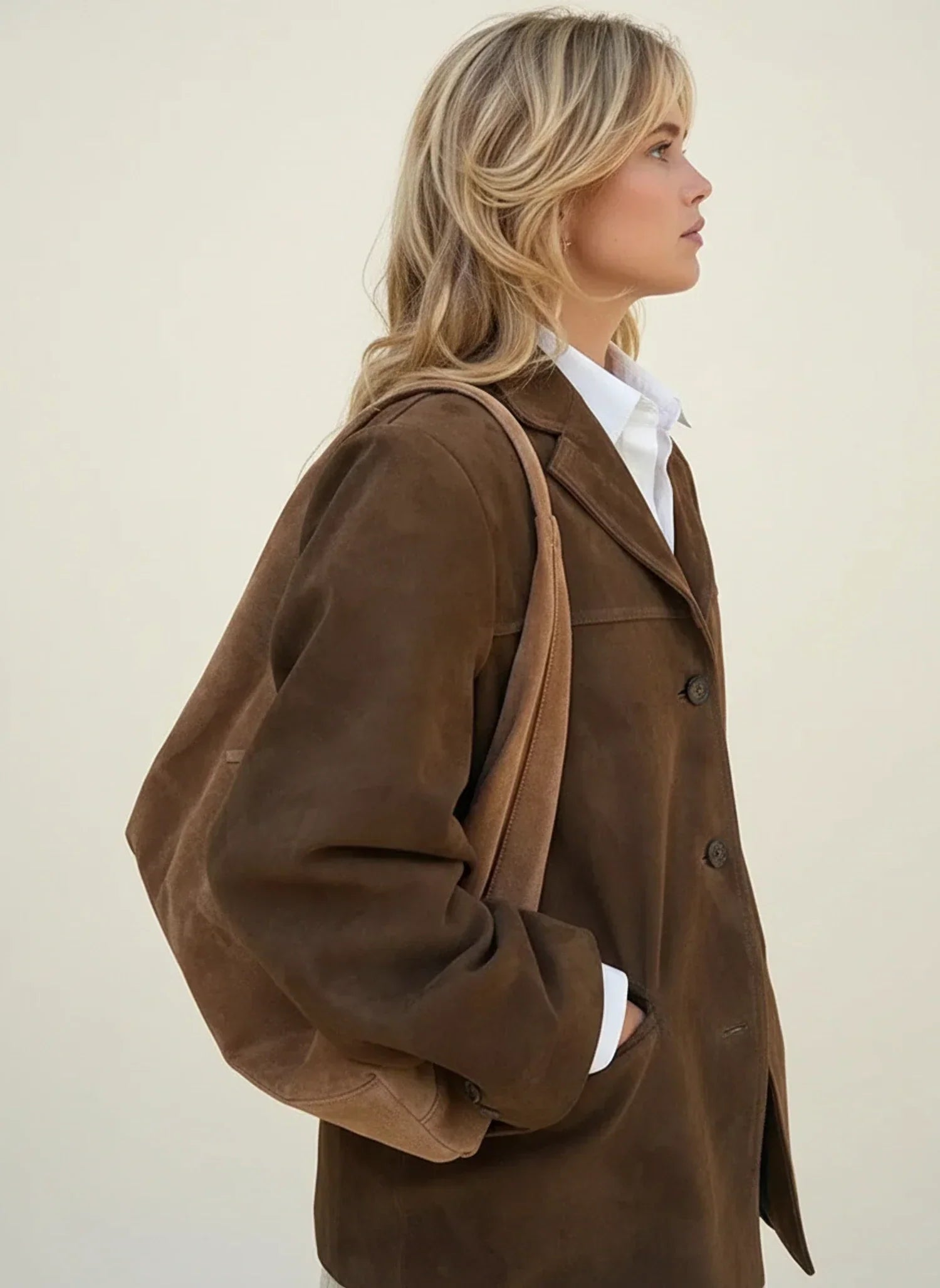 Fall Faux Suede Oversized Three Button Blazer for Women