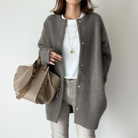 Cardigan Sweater Womens Long Acrylic Knit Crew Neck Button Pockets