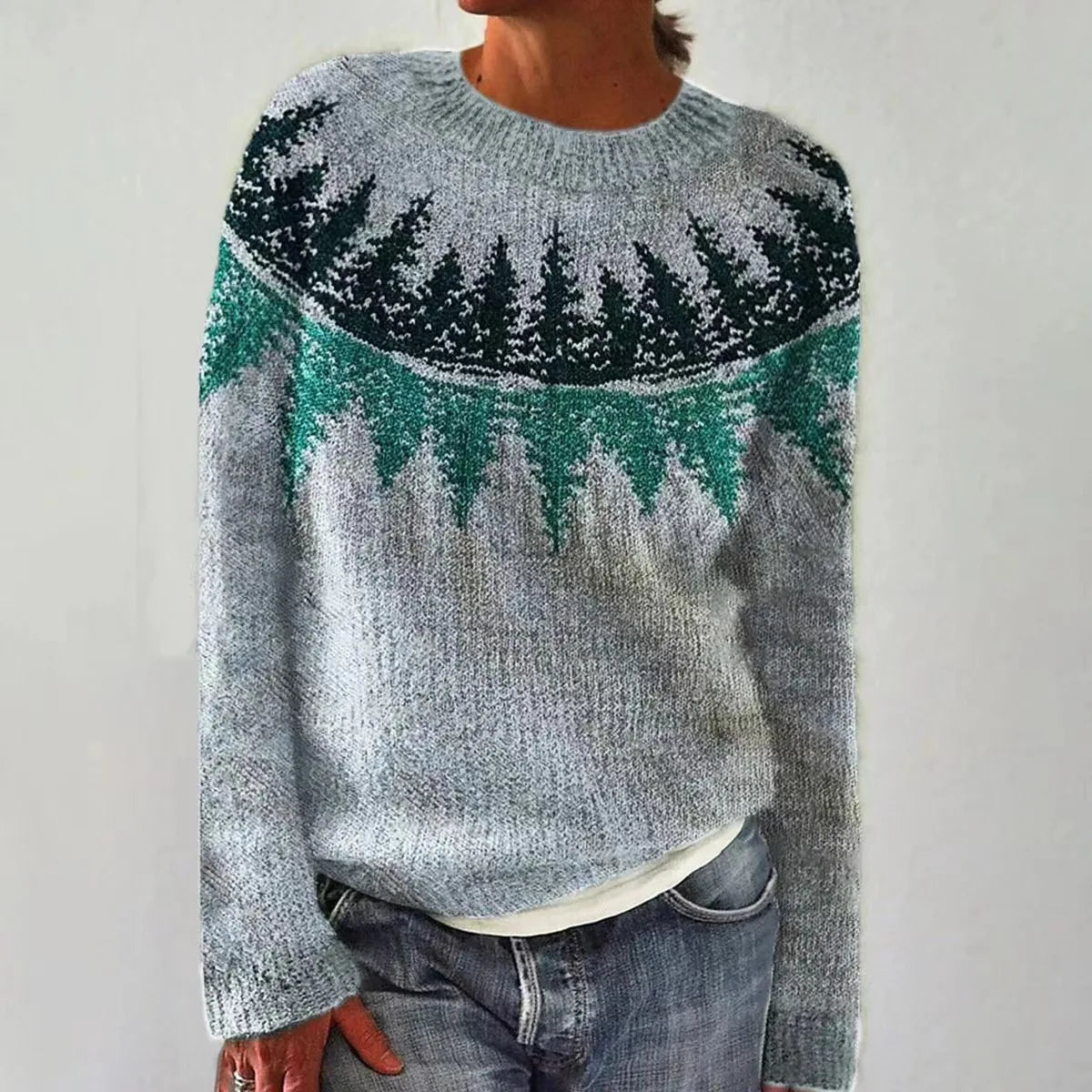 Fair Isle Sweater Womens Boat Neck Nordic Yoke Acrylic Knit Winter