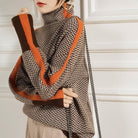 Turtleneck Sweater Womens Herringbone Knit Stripe Sleeve Tall Collar
