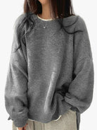 Knit Sweater Womens Crew Neck Drop Shoulder Side Slit Wide Sleeve