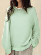 Knit Sweater Womens Crew Neck Drop Shoulder Side Slit Wide Sleeve