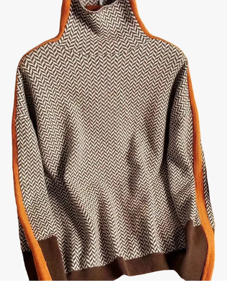 Turtleneck Sweater Womens Herringbone Shoulder Stripe Panel Winter