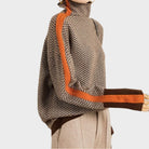 Turtleneck Sweater Womens Herringbone Shoulder Stripe Panel Winter