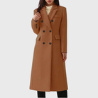 Wool Coat Womens Long Double Breasted Notch Lapel Button Cuff