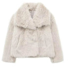 Faux Fur Coat Womens Long Pile Shawl Collar Open Front Short