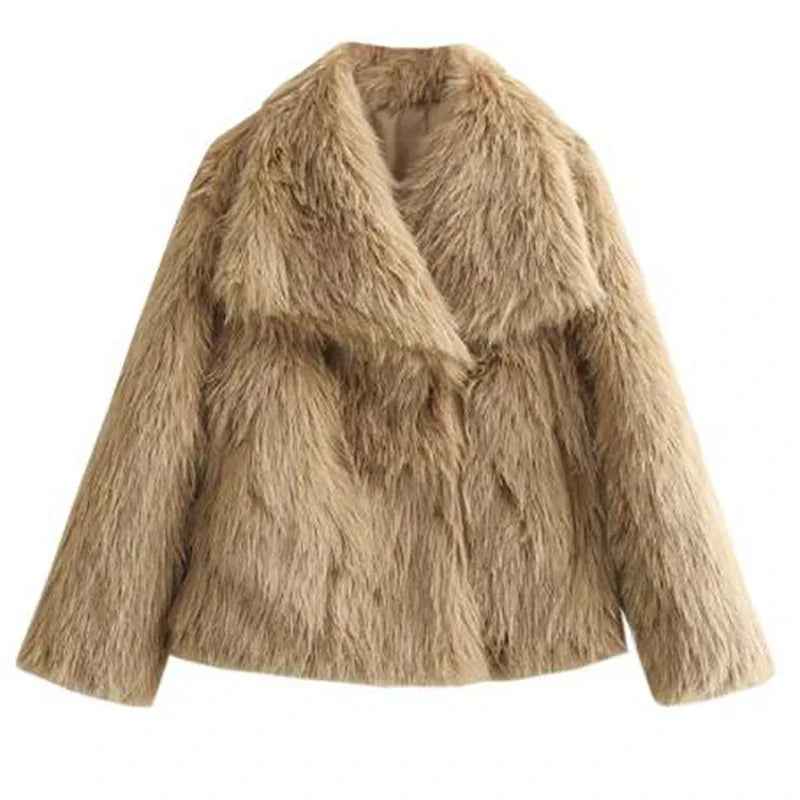 Faux Fur Coat Womens Long Pile Shawl Collar Open Front Short