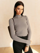 Knit Sweater Womens Rib Mock Neck Long Sleeve Extended Cuff Fitted
