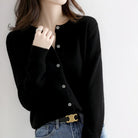 Fall Fine Knit Close Fit Crewneck Button Front Cardigan for Women