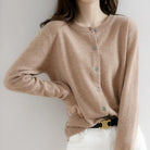 Fall Fine Knit Close Fit Crewneck Button Front Cardigan for Women