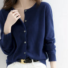 Fall Fine Knit Close Fit Crewneck Button Front Cardigan for Women