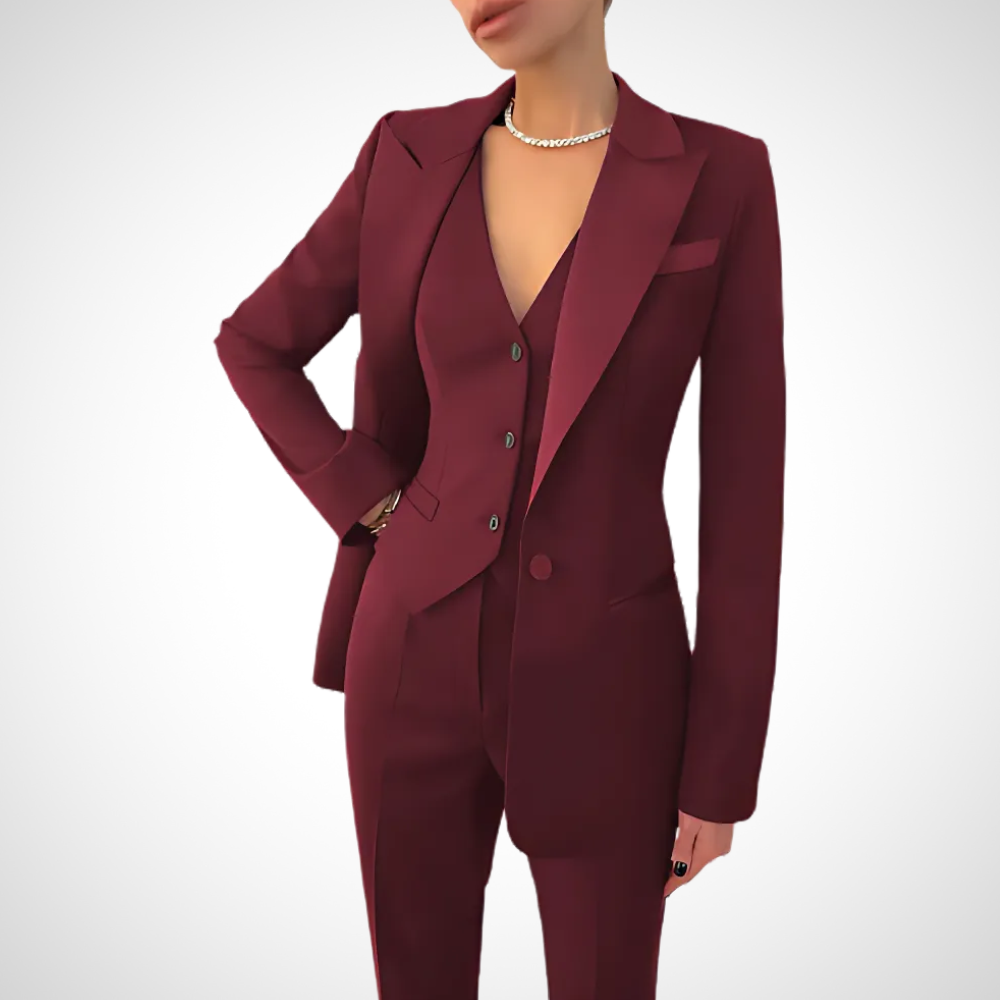 Three Piece Suit Womens Notch Lapel Blazer Button Vest Trouser Set