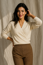 Knit Sweater Womens Wrap Front Crossover V Neck Ribbed Cuff Hem