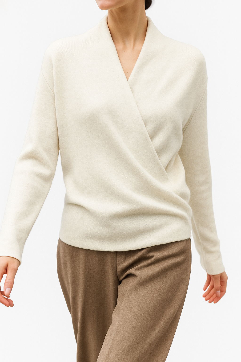 Knit Sweater Womens Wrap Front Crossover V Neck Ribbed Cuff Hem