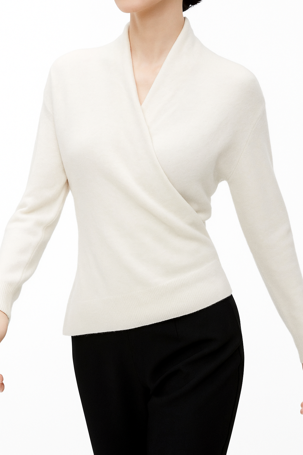 Knit Sweater Womens Wrap Front Crossover V Neck Ribbed Cuff Hem