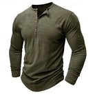 Henley Shirt Mens Long Sleeve Button Placket Cotton Classic Fit