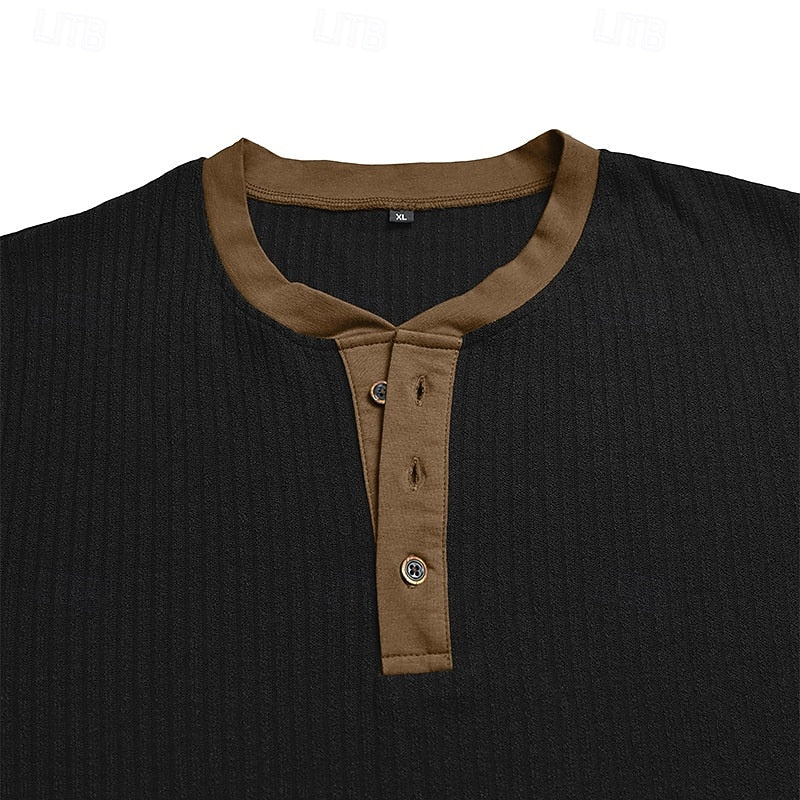 Henley Shirt Mens Ribbed Texture Long Sleeve Placket Soft Jersey