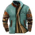 Sherpa Jacket Mens Fleece Aztec Pattern Knit Sleeve Zip Front Lined