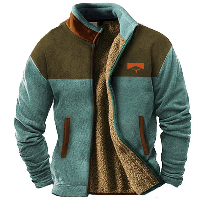 Sherpa Jacket Mens Fleece Aztec Pattern Knit Sleeve Zip Front Lined
