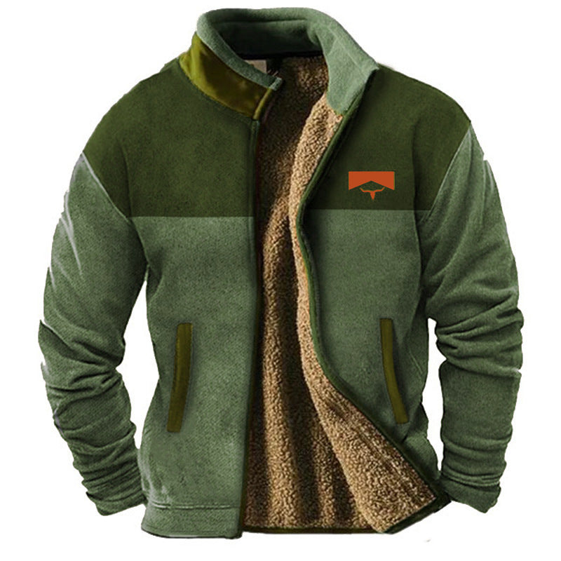 Sherpa Jacket Mens Fleece Aztec Pattern Knit Sleeve Zip Front Lined