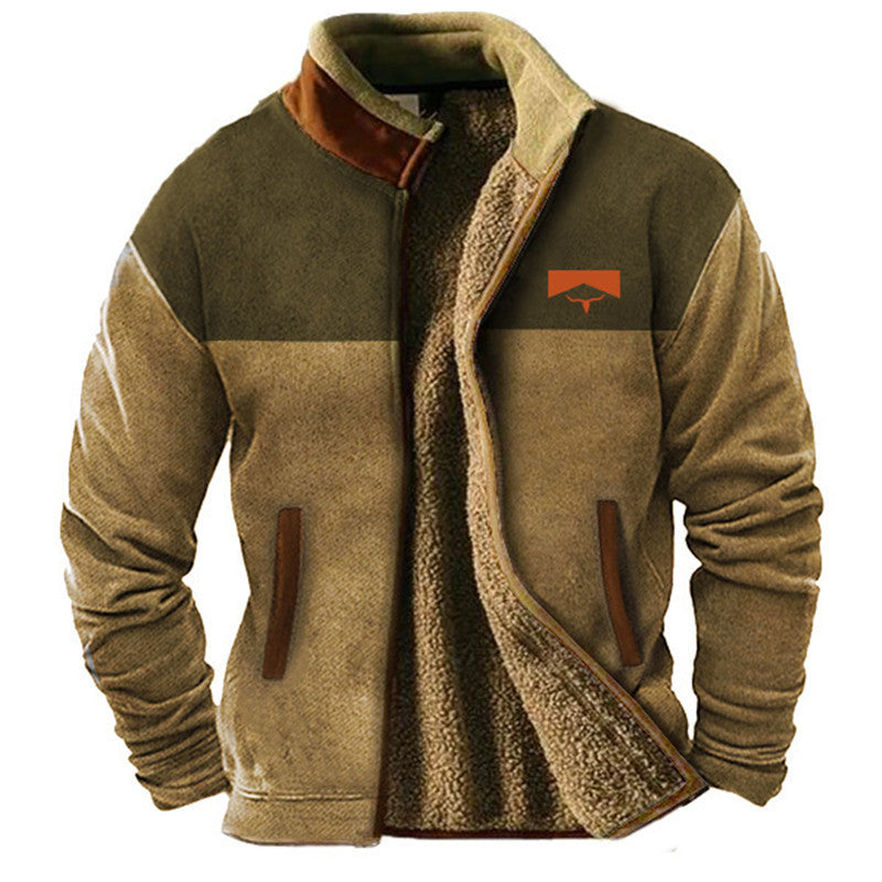Sherpa Jacket Mens Fleece Aztec Pattern Knit Sleeve Zip Front Lined