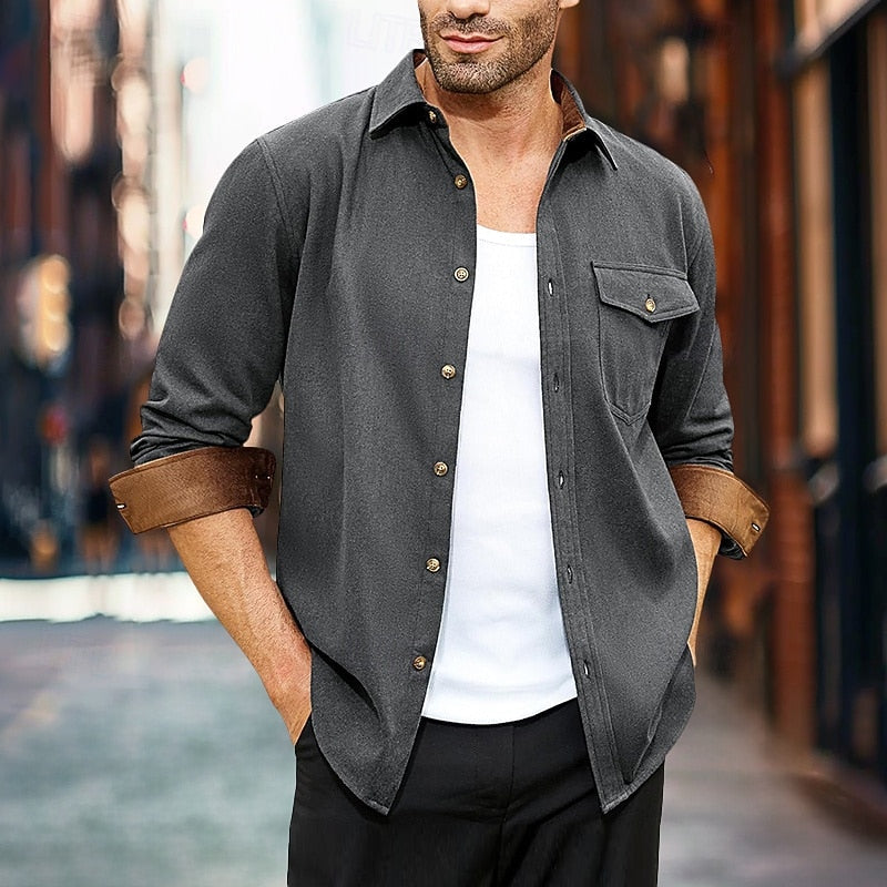 Shirt Jacket Mens Overshirt Button Front Rugged Chest Pocket Layer