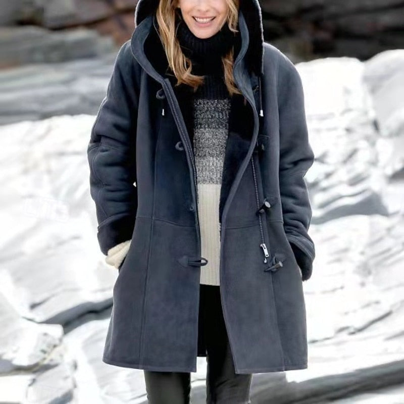 Winter Coat Womens Hooded Relaxed Warm Lined Longline Zip Front