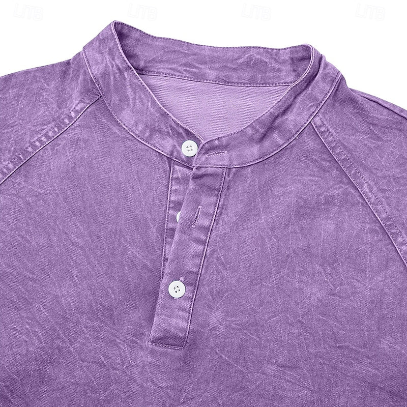 Henley Shirt Mens Washed Cotton Long Sleeve Relaxed Lived In Feel