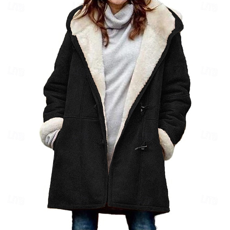 Winter Coat Womens Hooded Relaxed Warm Lined Longline Zip Front