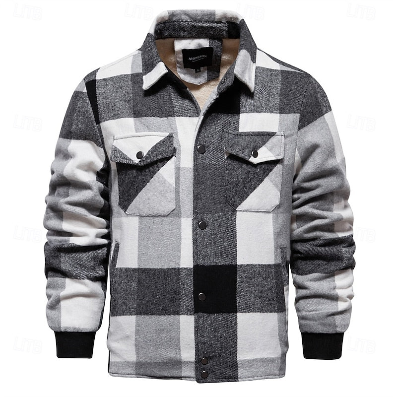 Flannel Shirt Jacket Mens Plaid Structured Lined Overshirt Warm