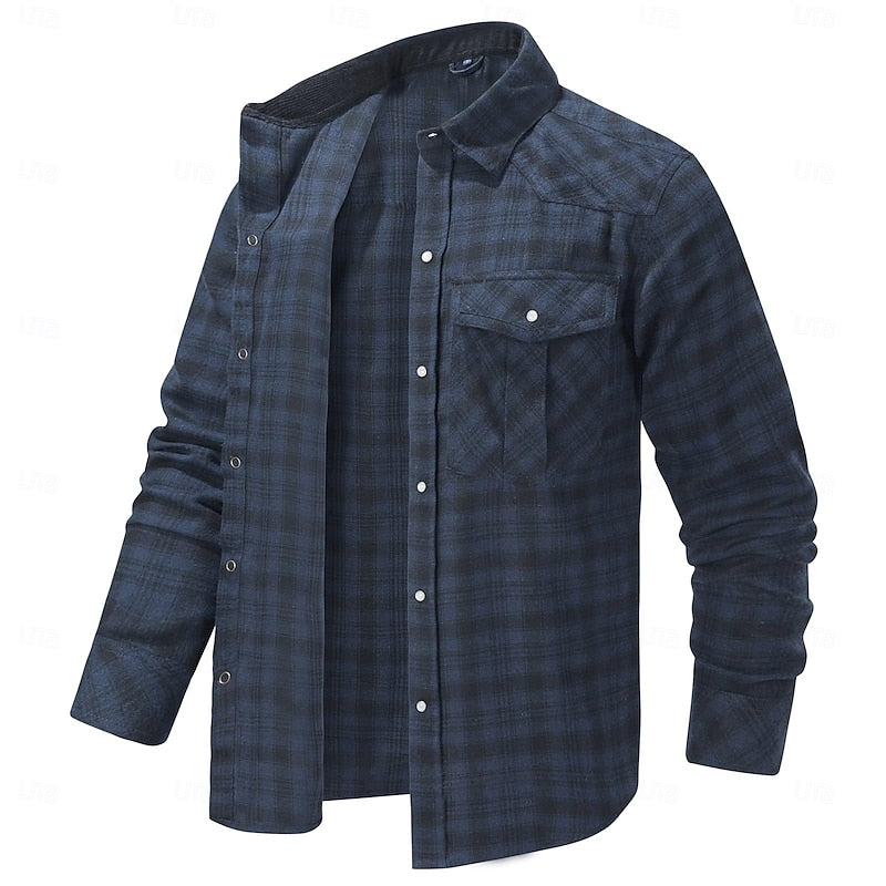 Flannel Shirt Jacket Mens Plaid Overshirt Brushed Warm Button Front
