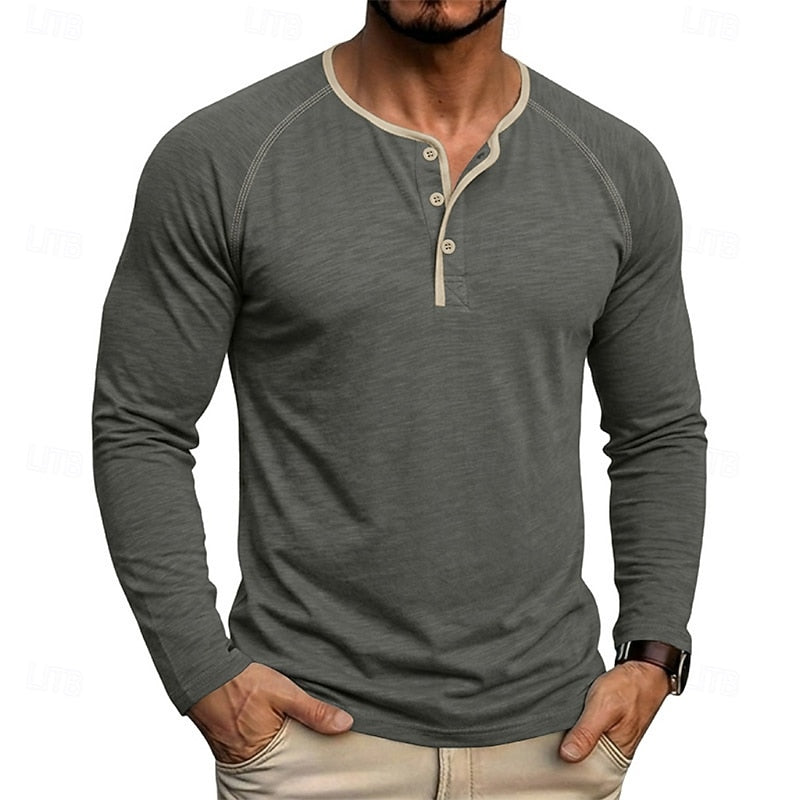 Henley Shirt Mens Classic Button Long Sleeve Cotton Everyday Fit